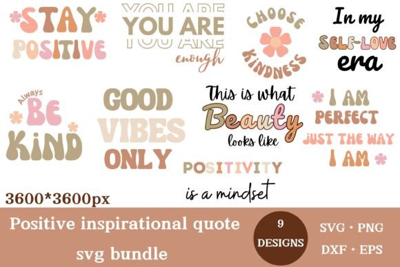 Positive Inspirational Quotes Bundle: Graphics for Crafts & Brands